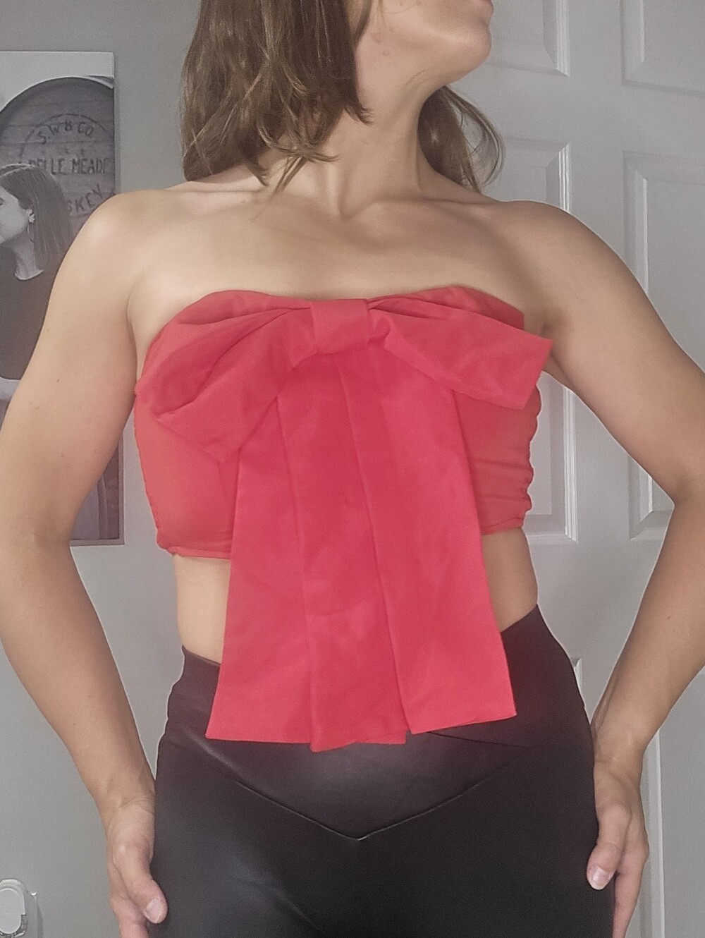 SHEIN Red Strapless Bow-Front Crop Top